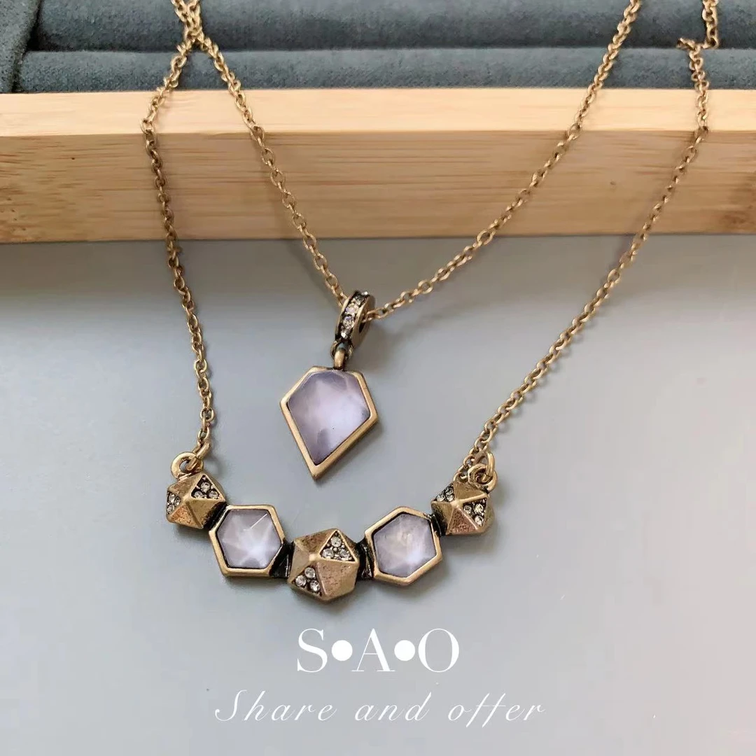 合金合成锆石项链 邱黎 ·「罗马系列」复古紫双层叠戴项链 1h1892