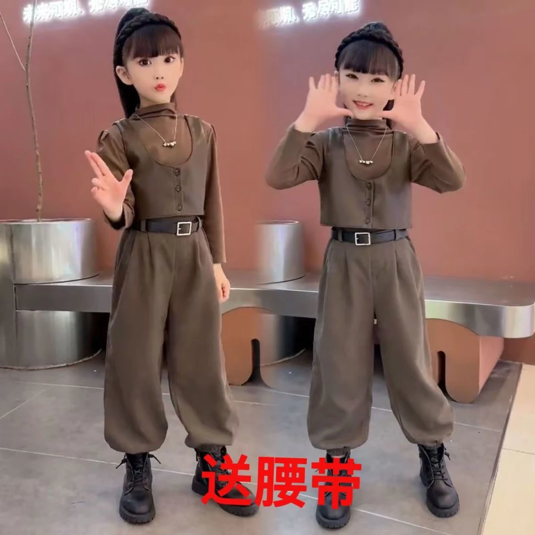 女童春款套装2025洋气网红时髦新款中大童马甲炸街休闲春秋三件套