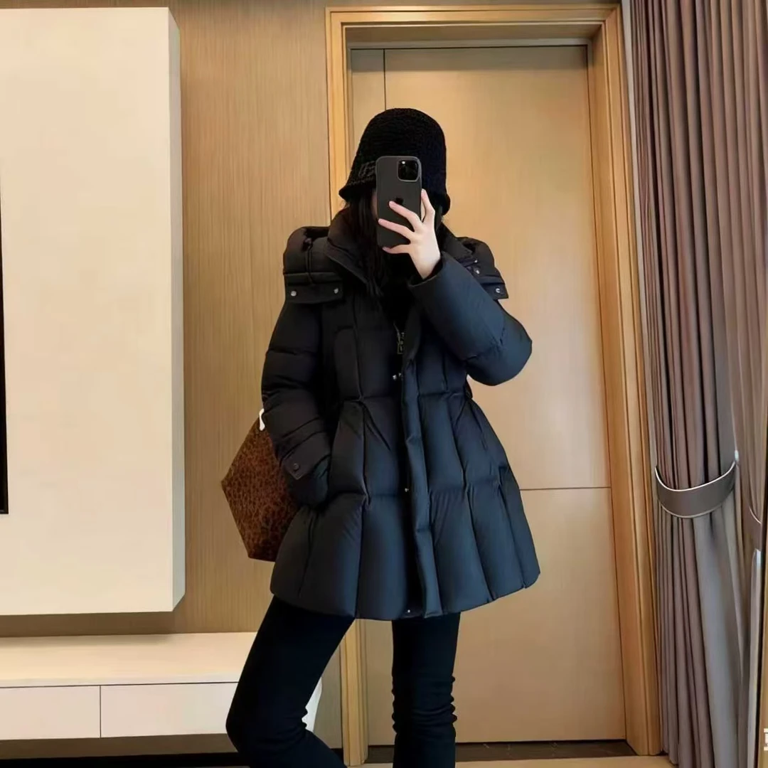 羽绒服女中长款2025冬季新款时尚收腰系带显瘦保暖白鸭绒高端外套