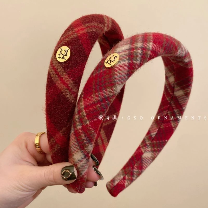 新年来啦~秋冬毛绒高颅顶格子发箍女2024新款气质高级感洗脸头箍