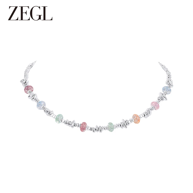 ZEGL 铜合金项链 晶莹彩珠项链精致简约轻奢百搭女小众饰品