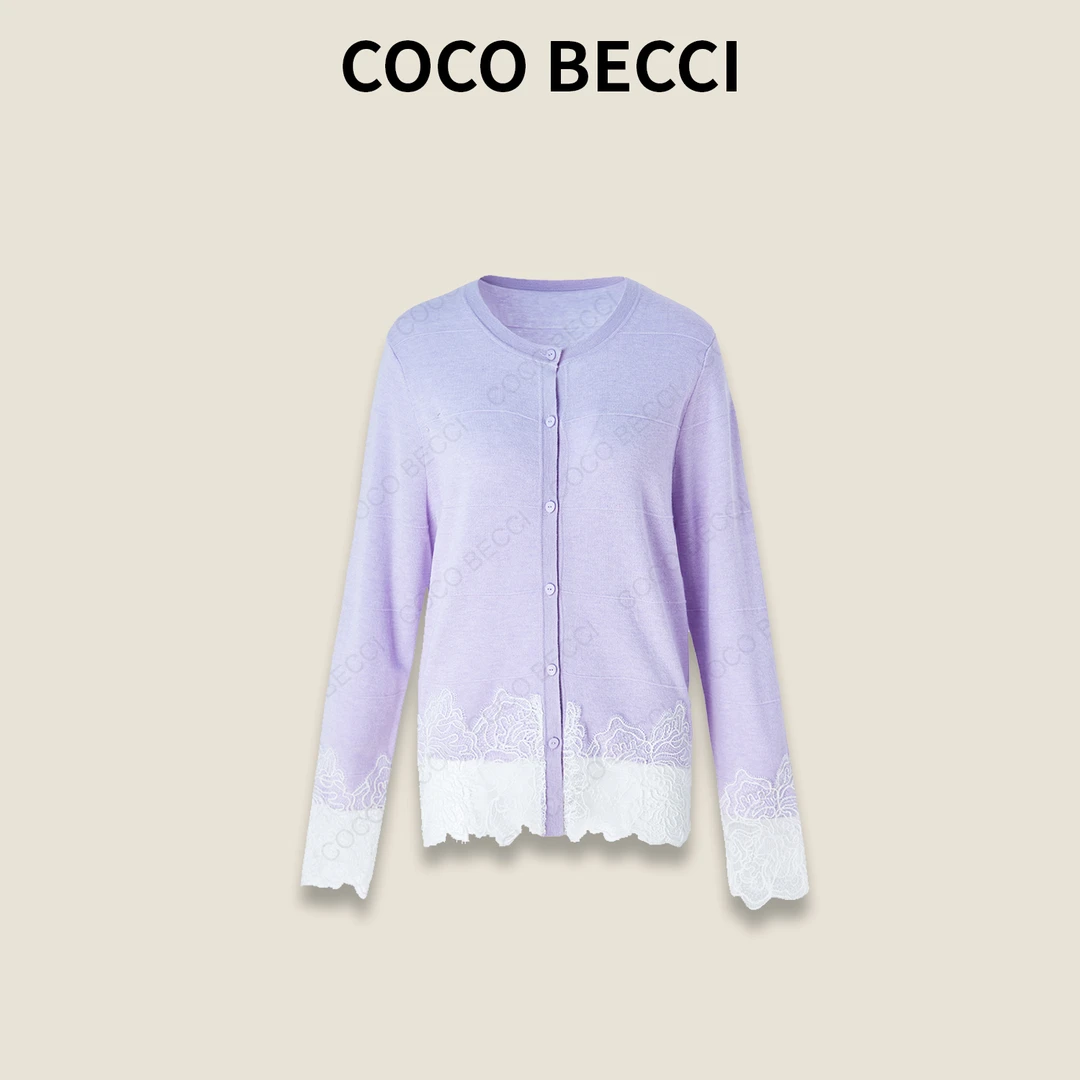 COCO BECCI【 紫罗兰】时尚拼蕾丝针织衫YT25JS310006