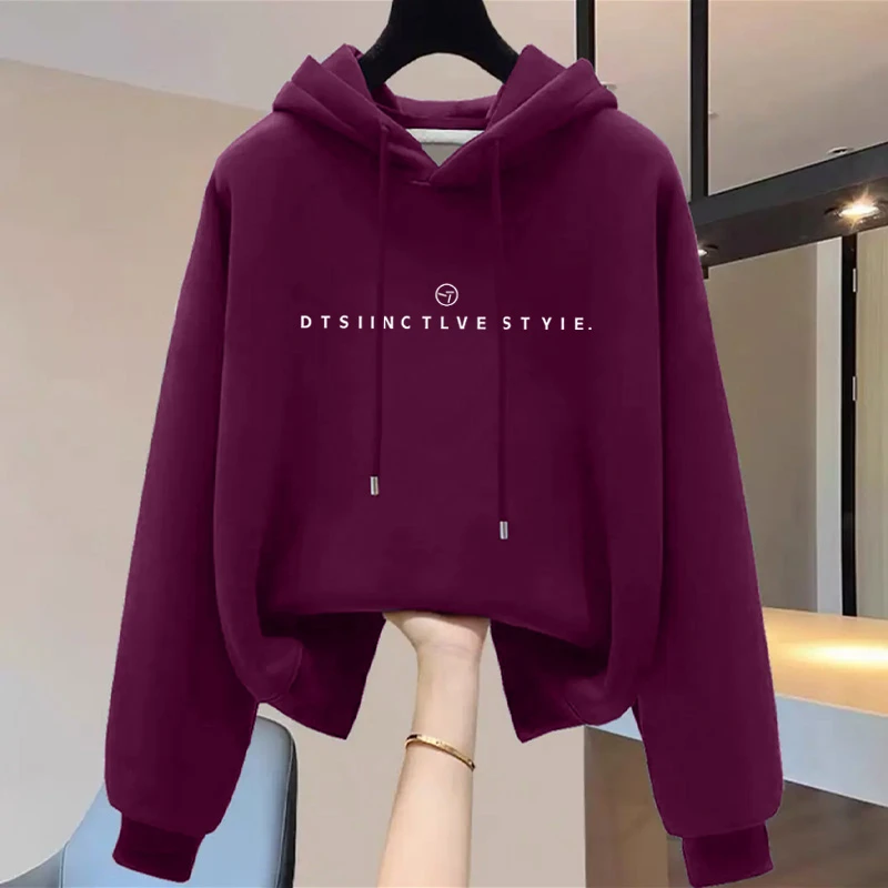 设计感小众秋冬新款2025加绒加厚套头连帽卫衣女短款宽松韩版外套