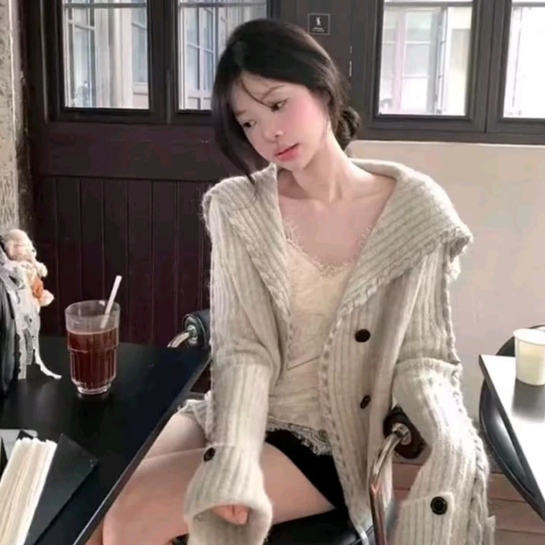 设计感飘带针织翻领秋冬韩版时尚毛衣宽松慵懒外套女夏季2025新款