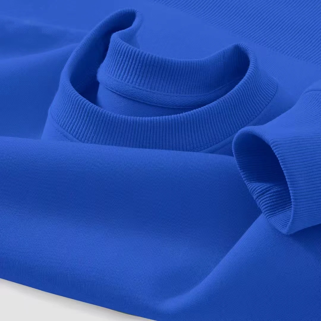 显白克莱因蓝美式圆领长袖卫衣上衣男女加绒宝蓝色宽松休闲打底衫