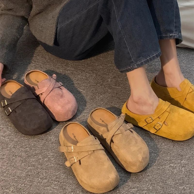 一脚蹬厚底勃肯鞋2025新款开春半拖鞋女外穿包头拖小个子增高鞋子