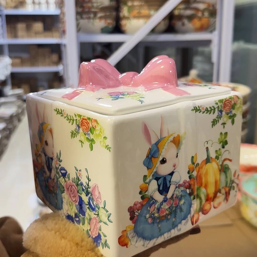 瓷南瓜兔方形礼物盒一只