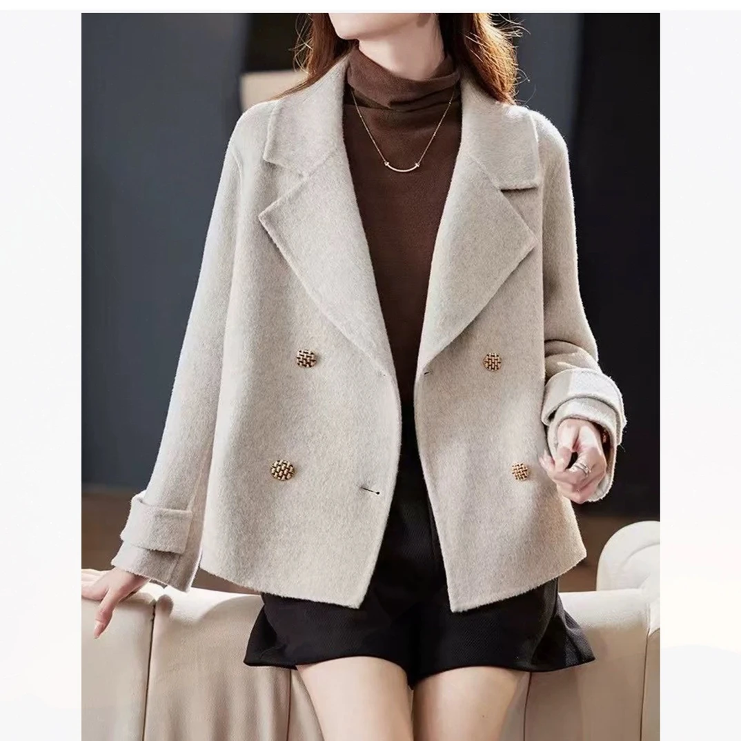 短款小香风纯色四扣双面羊毛外套女欧风时尚百搭