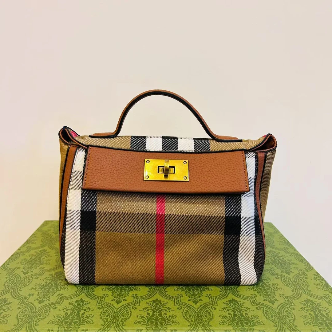 古黎包包时尚拼色格纹