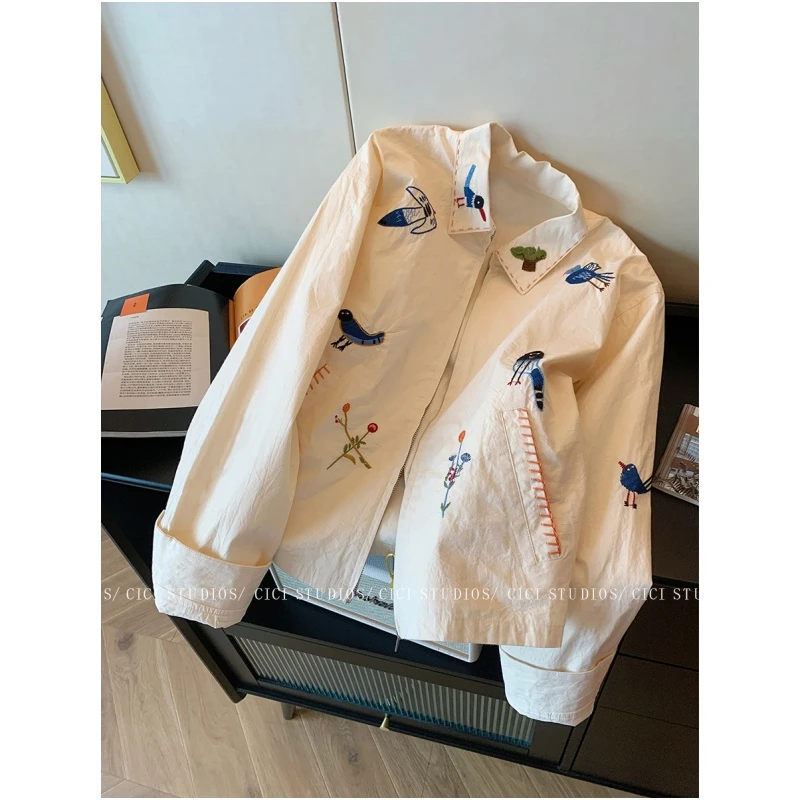 300斤加肥大码韩式洋气卡通刺绣夹克衫初秋男女新款别致翻领外套