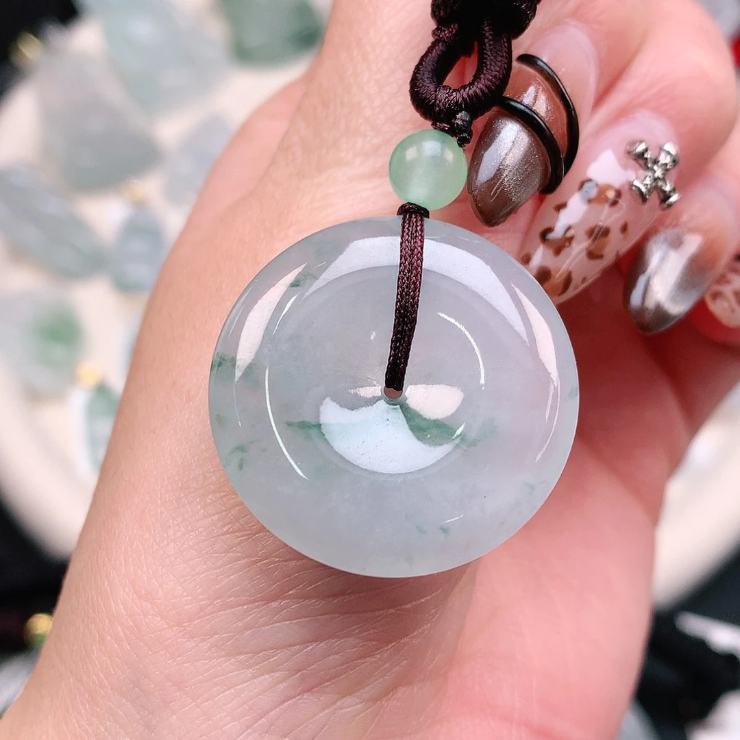 翡翠颈饰未镶嵌飘花扣29.2、5.7