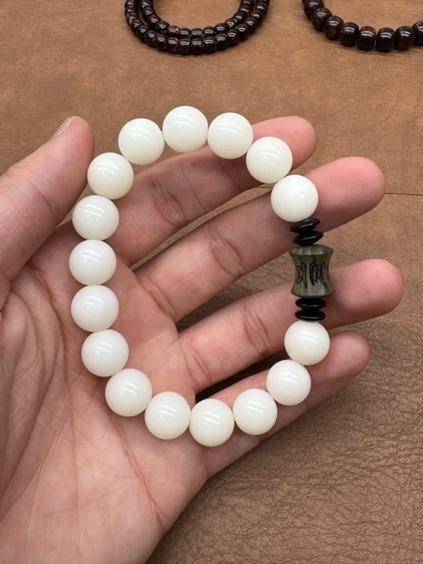 【木阳臻选】单圈手串 白玉菩提根1.2搭配竹节绿檀