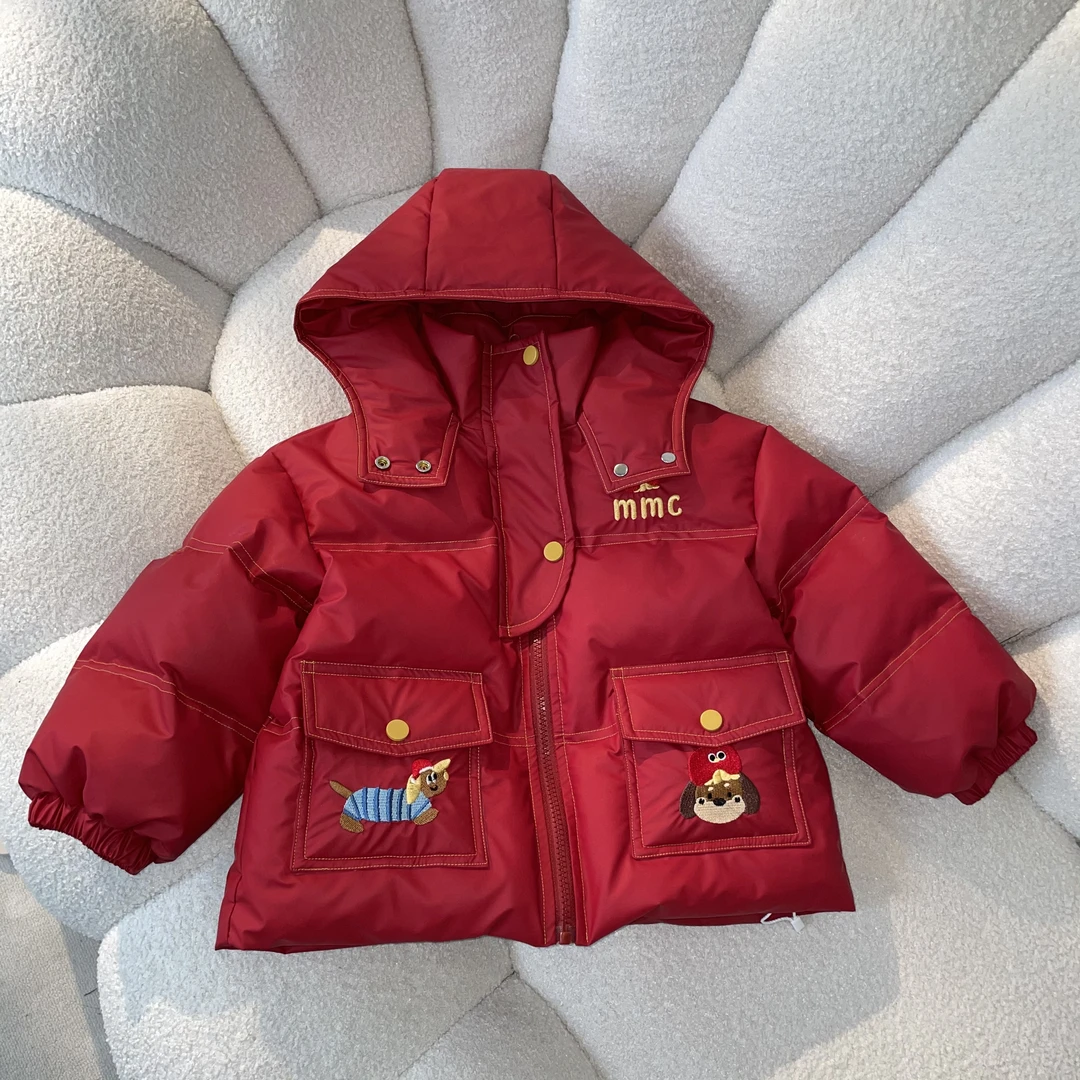 MOMOCO冬季新款男童刺绣卡通动物连帽外套羽绒服75430102045