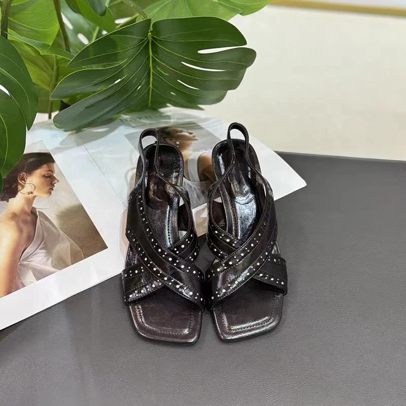 法式优雅~交叉一字带气质粗高跟凉鞋罗马风鱼嘴女鞋CKW  52228