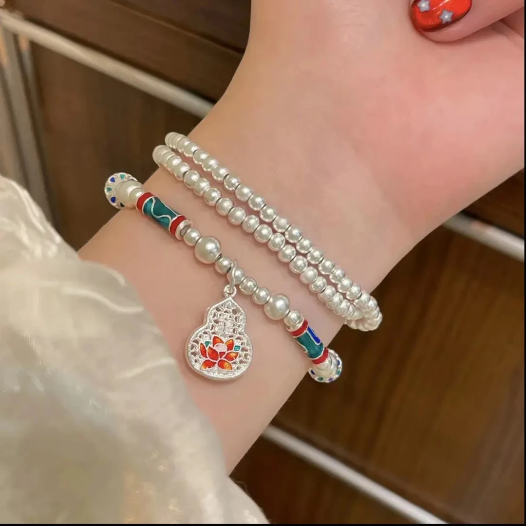 足银手链 三圈串珠葫芦手链999轻奢甜美设计感情人节送女朋友