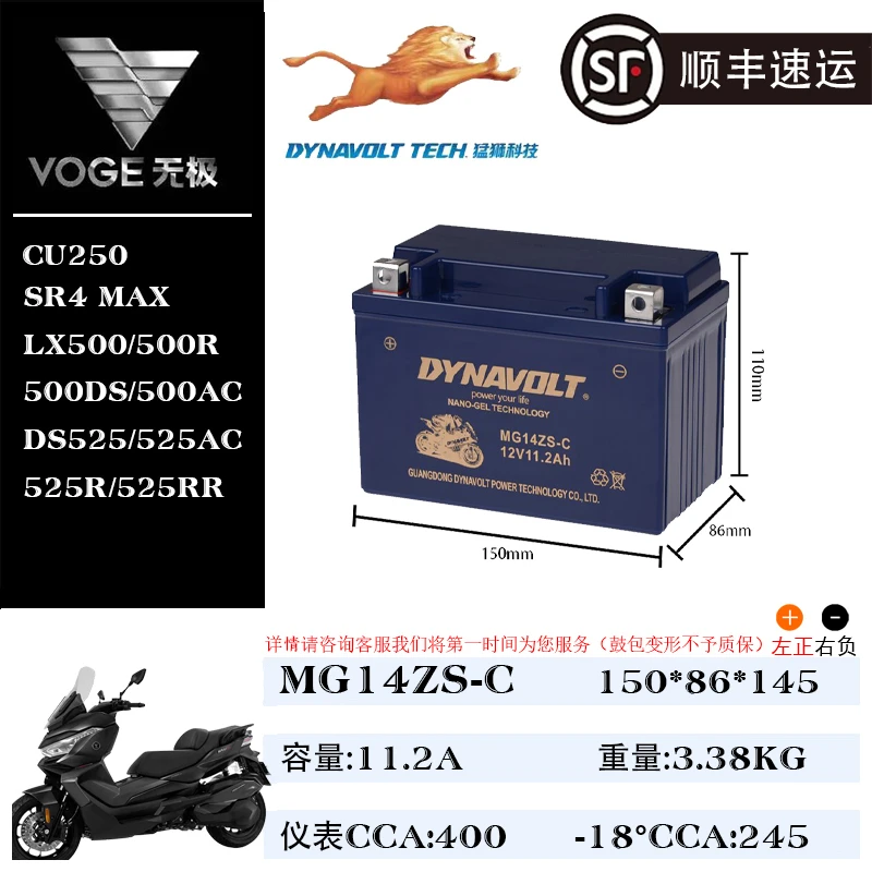 隆鑫无极200 300/500RAC CU525 650DS摩托车全新原厂正品猛狮电瓶