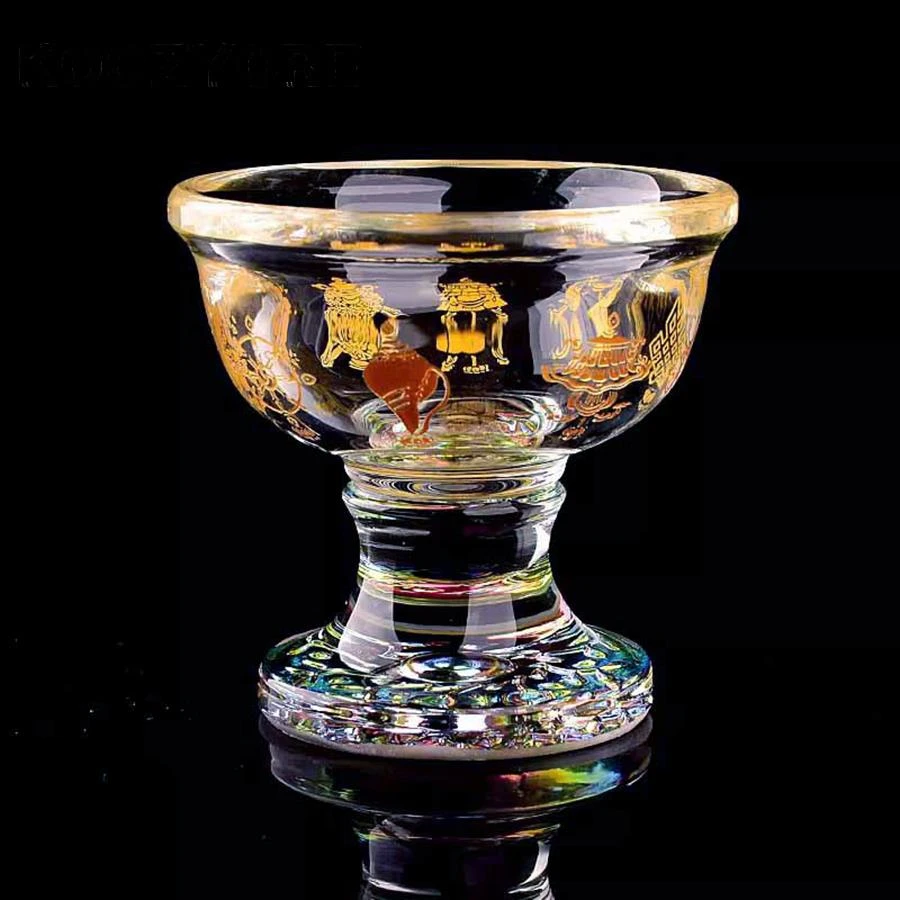 佛具用品佛龛供桌香炉供碗摆件彩色水晶供杯八吉祥圣水杯净水杯