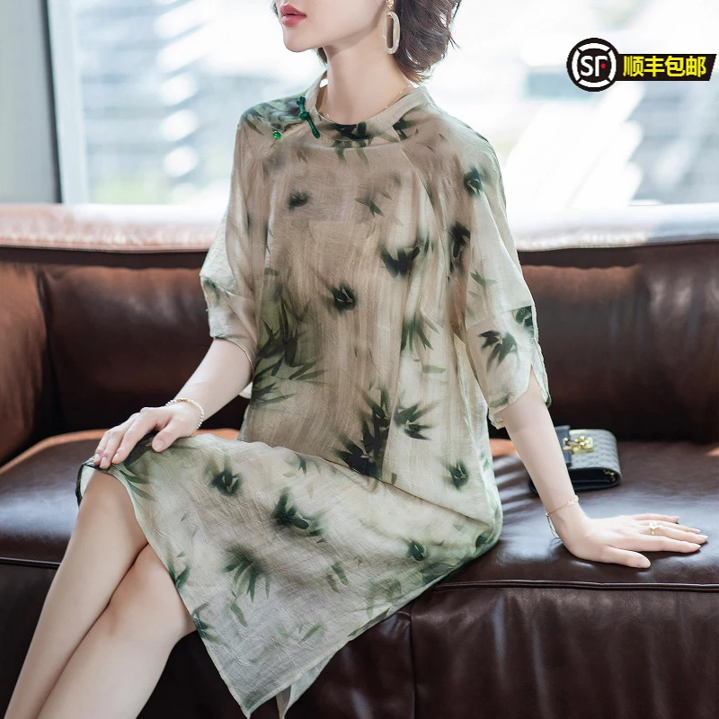 紫雨琪夏装新中式气质连衣裙2025新款人女国风时尚阔太