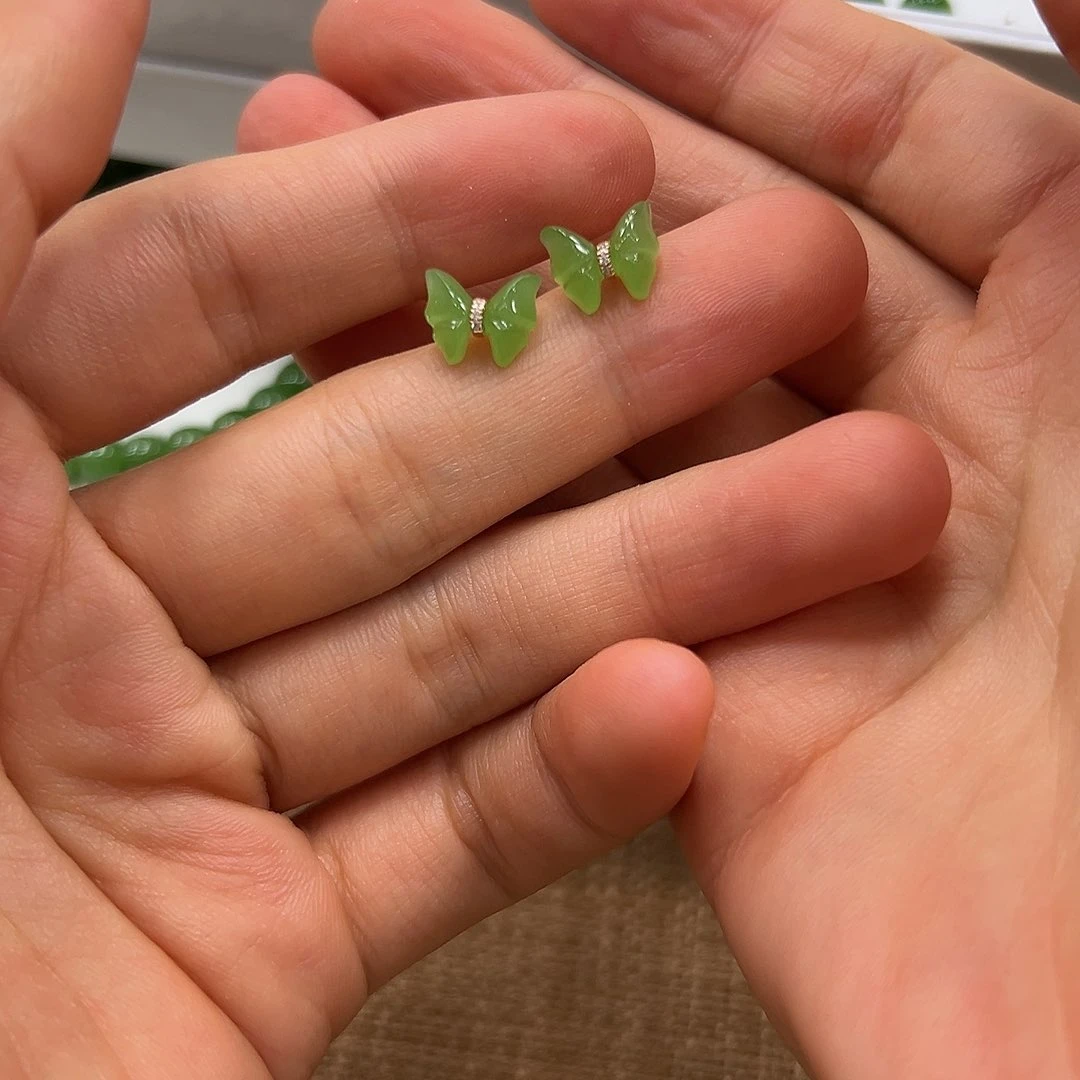 和田玉18K金镶嵌耳饰缘*颜色多样性发货拍一发yi