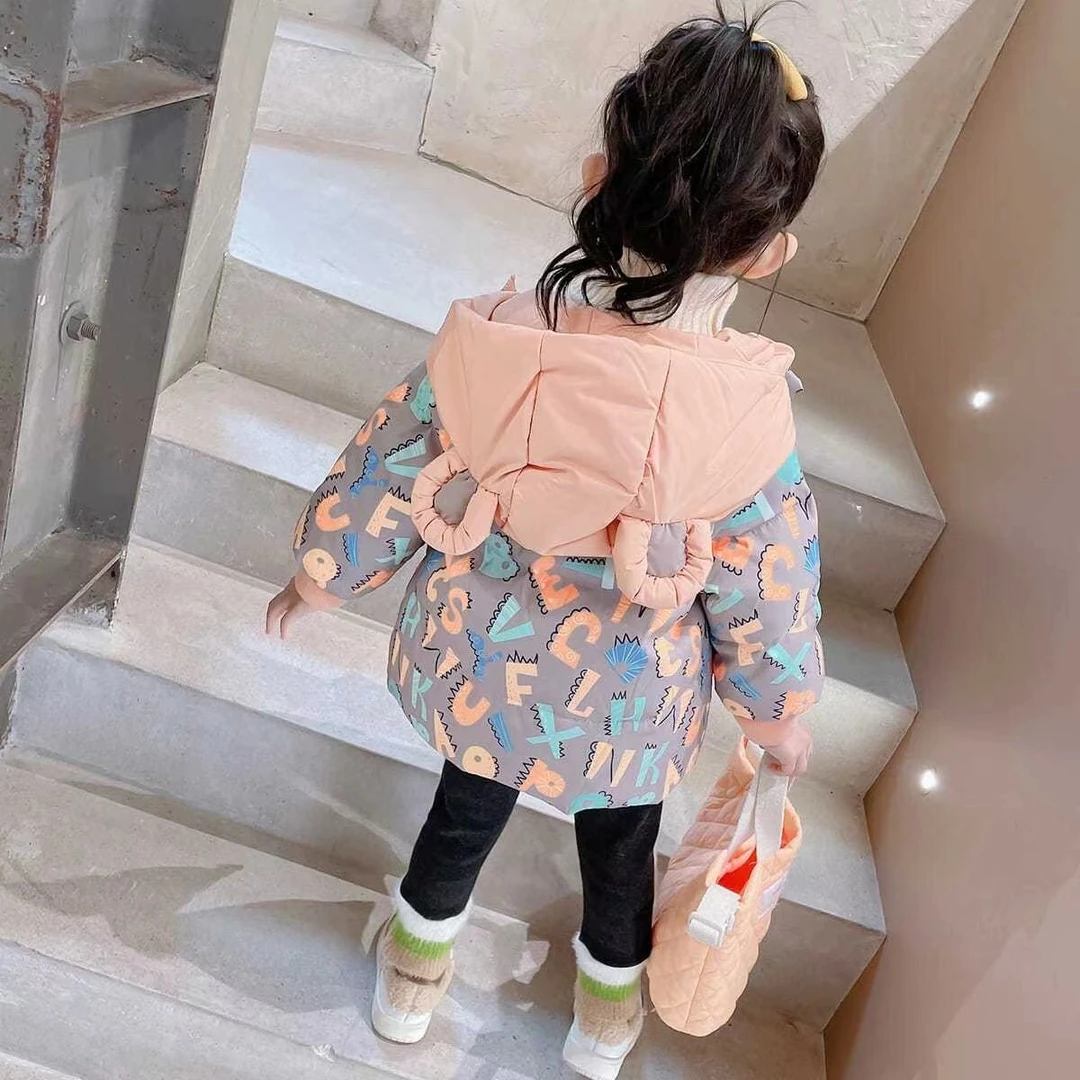女童棉服外套冬季新款加绒加棉加厚儿童洋气连帽棉衣厚外套
