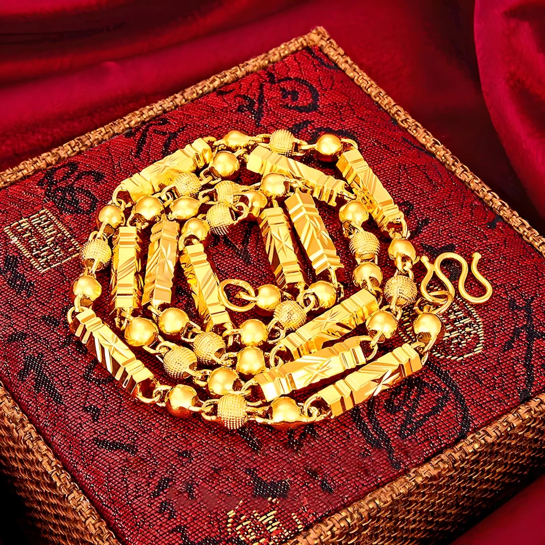 合金项链 合金六角竹节项链男士时尚霸气光面素款气质百搭金色