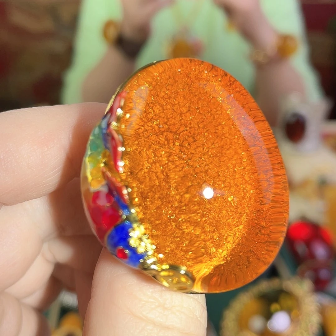 琥珀戒指银S925镀金镶嵌39克