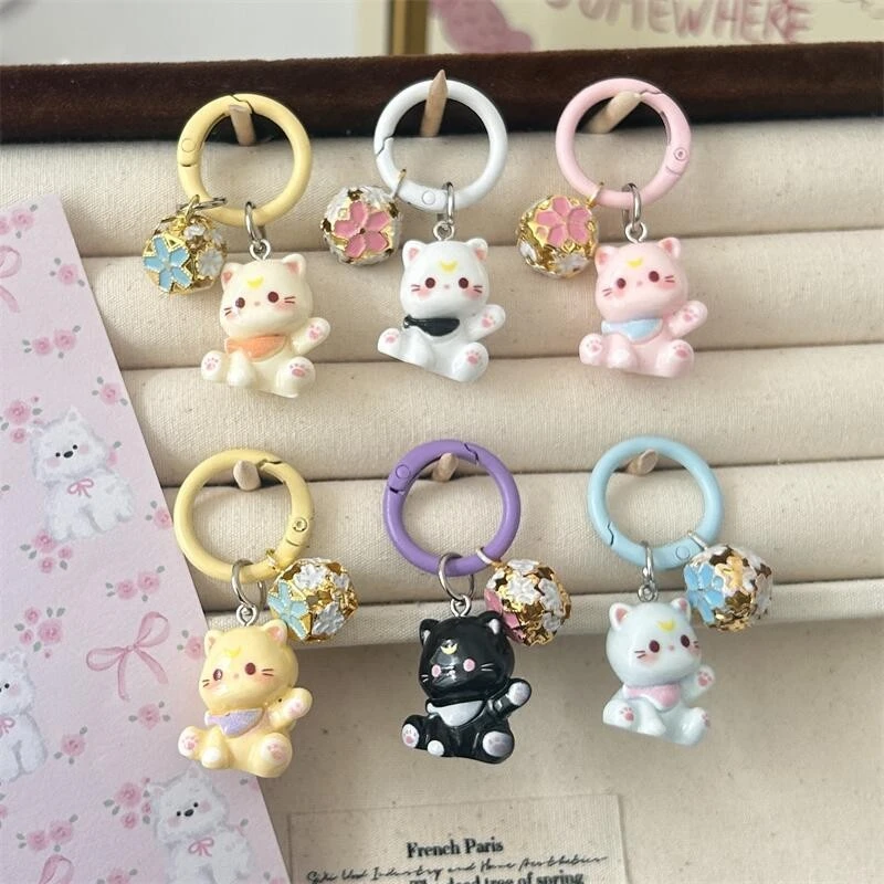 新款手工可爱招手猫咪铃铛钥匙扣少女包包配饰挂件甜美ins风闺蜜