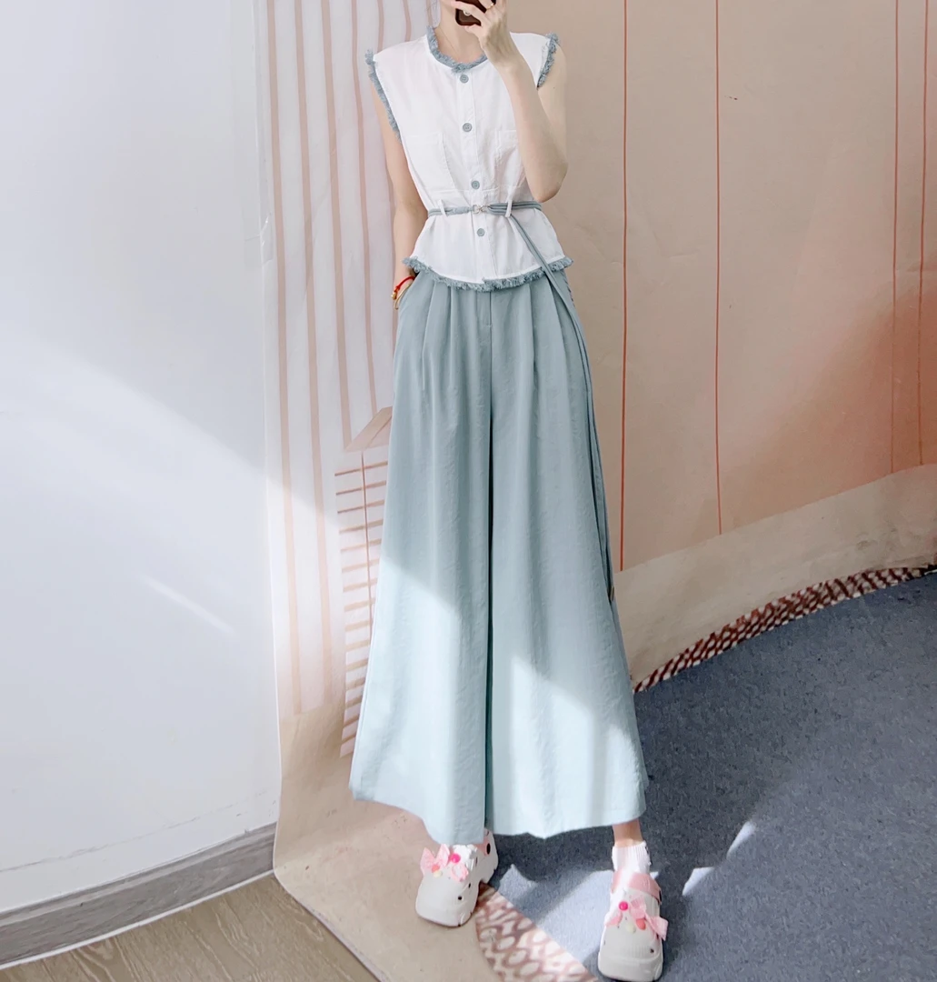 817开扣无袖百搭小衫上衣+裤裙两件套裤8817/RS