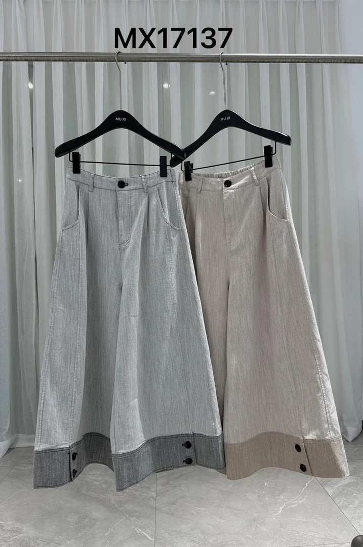 卡麦酱-MUXI 系扣阔腿裤 17137