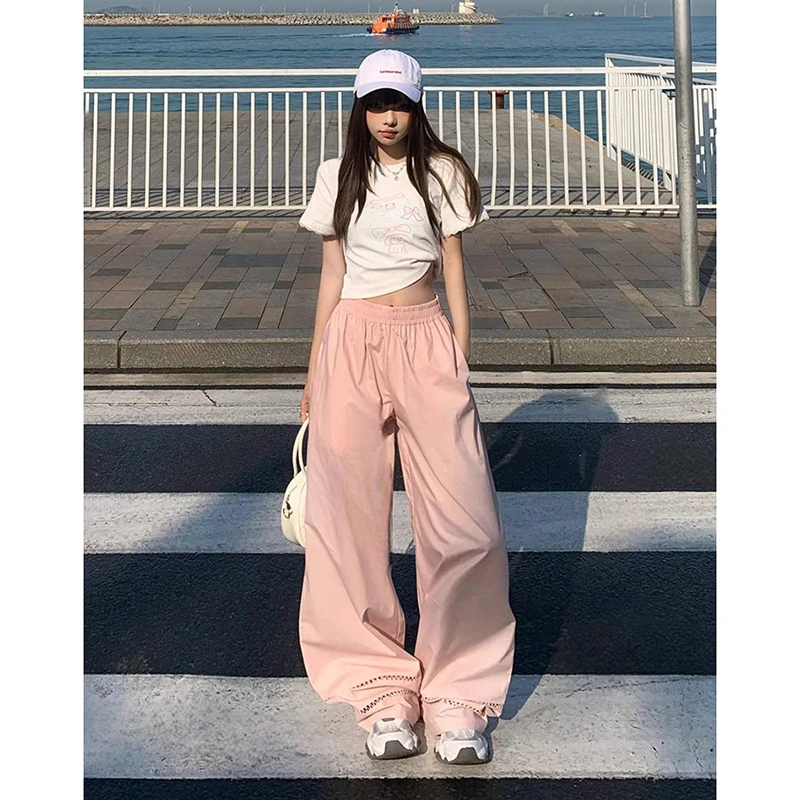 NORNLGGER粉色牛仔裤女夏季薄款百搭显瘦显高垂感直筒宽松休闲裤