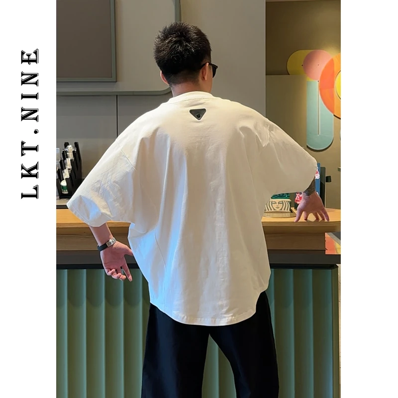 LKT.NINE夏季静版重磅纯棉阔版短袖T恤男宽松大码蝙蝠袖体恤8065