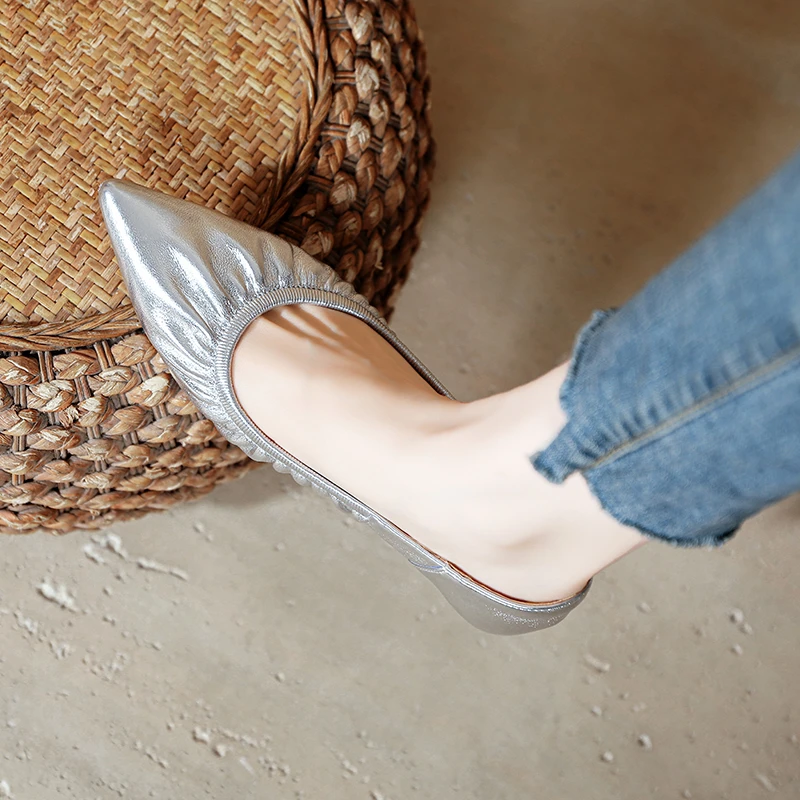 细跟单鞋软皮褶皱通勤工作鞋尖头跟鞋2025新款春秋女鞋838-21