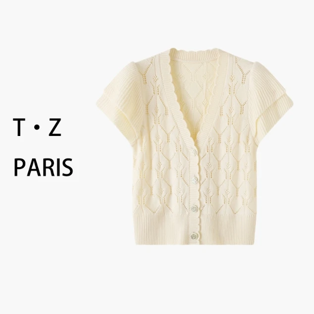 T·Z*63 V领时尚百搭飞袖短袖针织开衫-9037