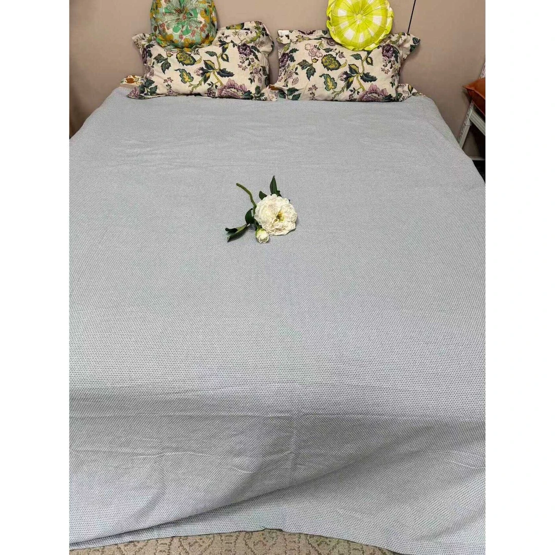 《夏日薄荷》汉麻雨露麻5支加厚肌理感色织多功能盖毯床单