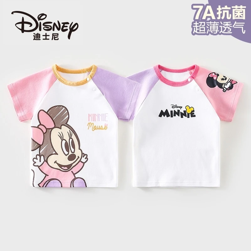 Disney/迪士尼夏季纯棉T恤女童薄款短袖休闲儿童上衣宝宝衣服2件