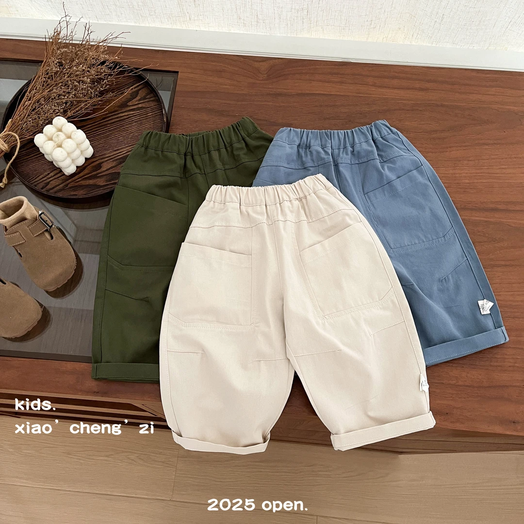 T25Q16百搭休闲风皮筋腰带前口袋休闲裤童裤洋气宽松