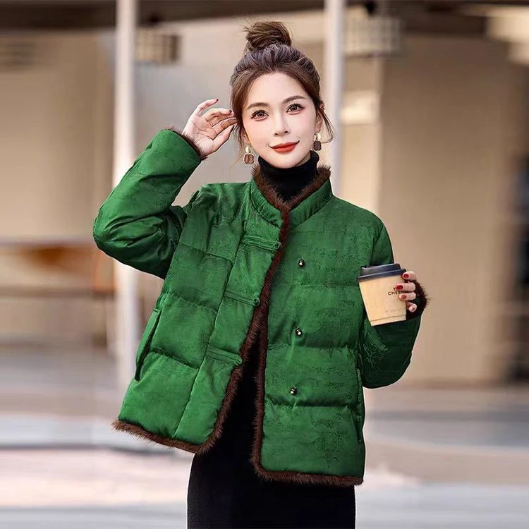 新中式轻国风棉服女冬季高级感复古提花盘扣加棉加厚保暖外套爆款