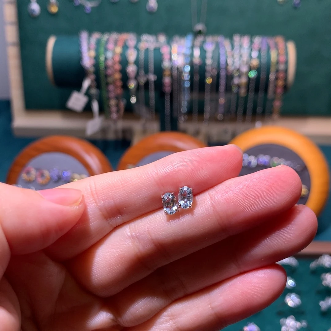 海蓝宝石耳坠银S925镶嵌