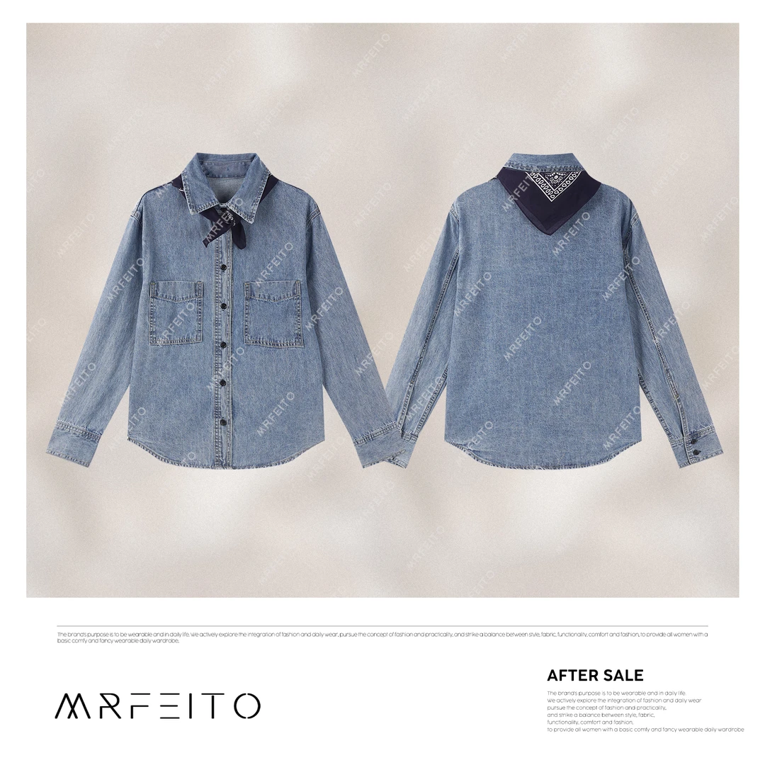 时尚减龄百搭翻领牛仔休闲衬衫H789C02C30300