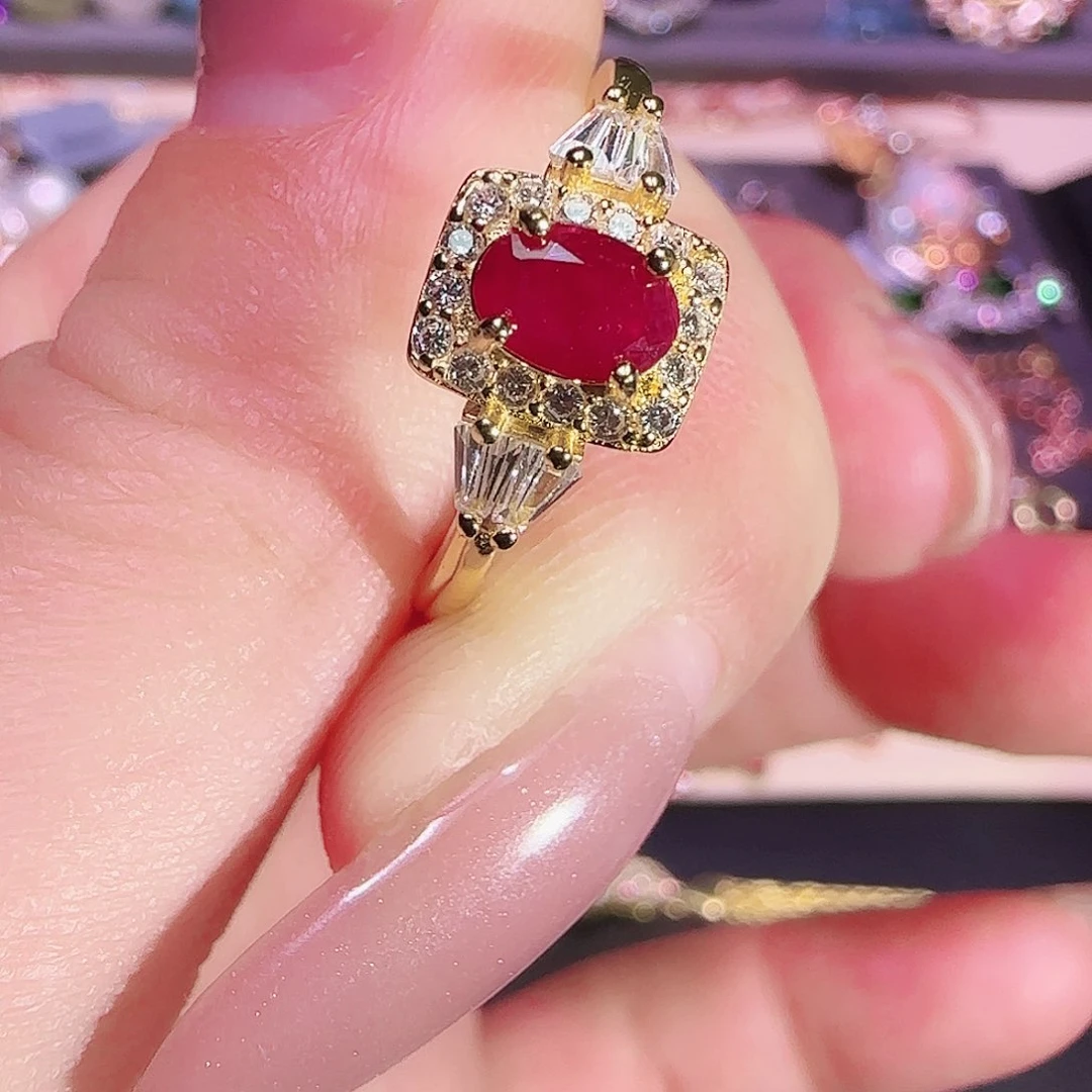 红宝石戒指银S925镶嵌