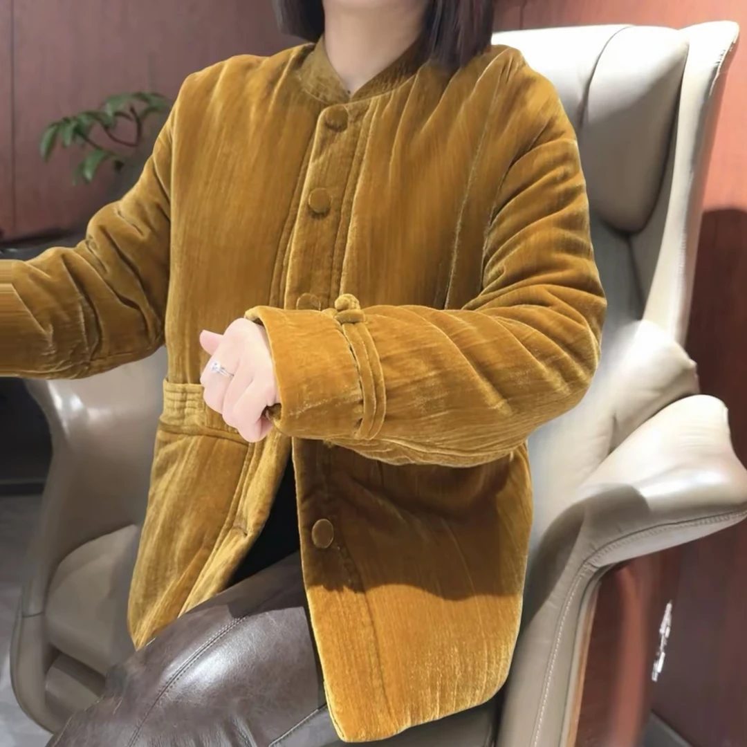 【彩色小面包服】中式圆领丝绒宽松加棉短款上衣