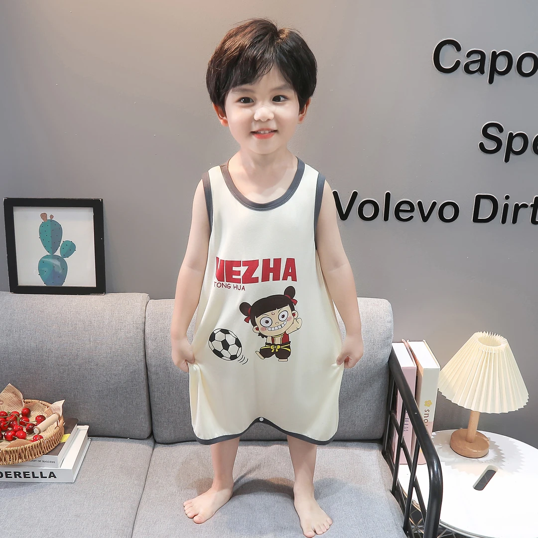 儿童哪吒连体睡衣夏季薄款2025新款男童家居服莫代尔宝宝睡裙男孩
