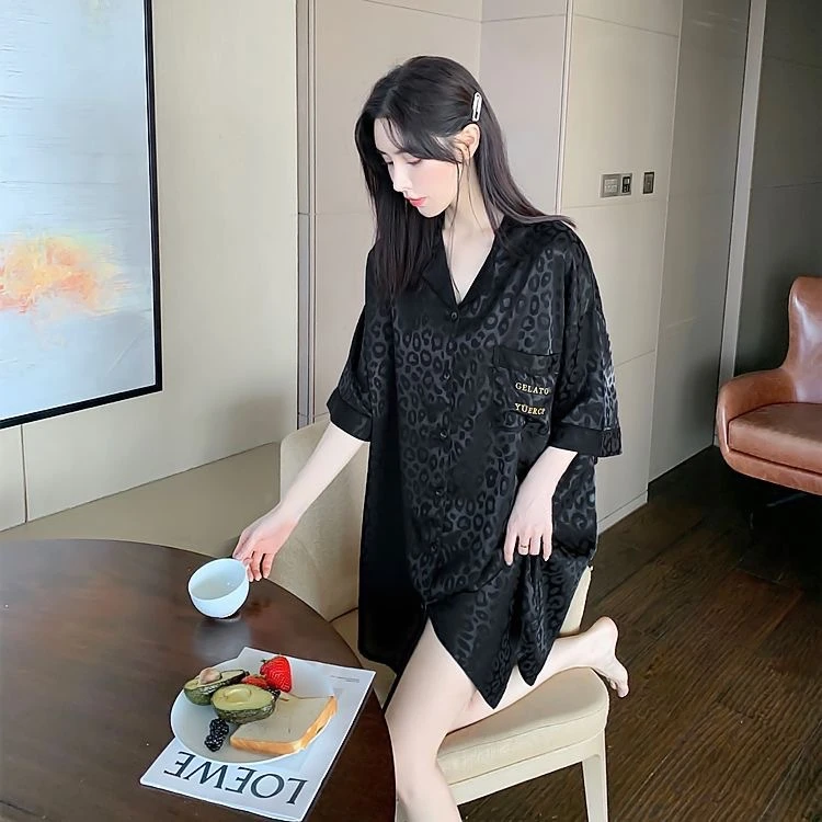 2025大码爆版衬衫裙夏季薄款四面弹性感开衫睡裙可外穿家居服女