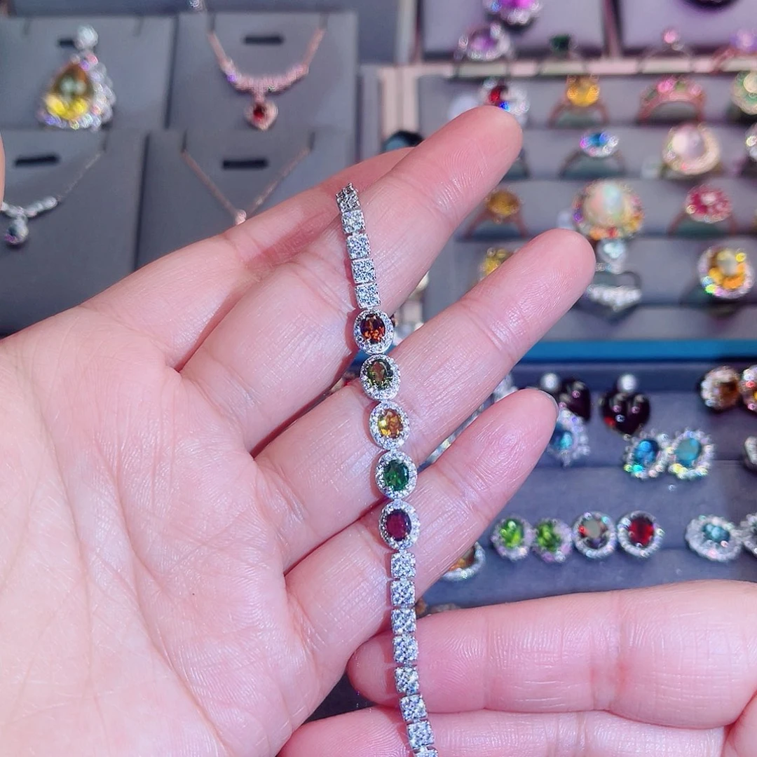 银S925镶嵌手链碧玺