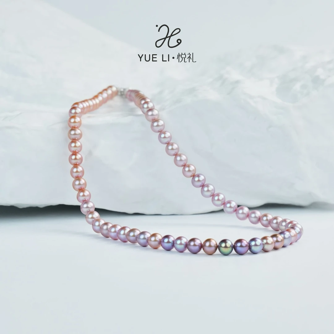 【悦礼】【四季幽灵】淡水无核渐变炫彩吉尔德6-7mm项链 S925银