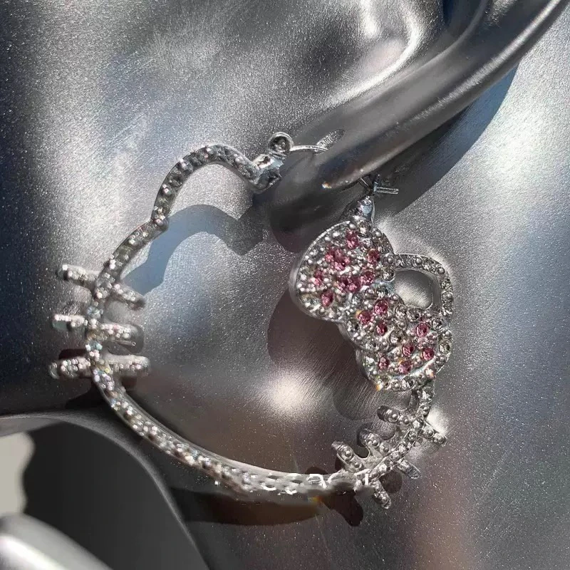 铜合金合成锆石耳饰 满钻凯蒂甜美轻奢时尚饰品小众大圈圈耳饰