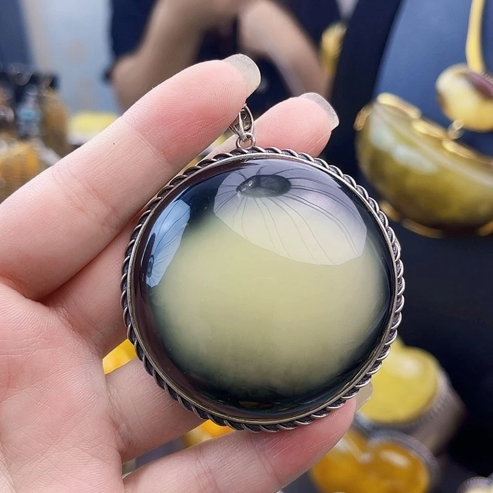 裸石琥珀银S925镶嵌