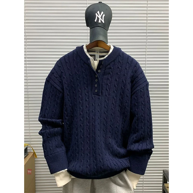 加大码300斤设计感假两件立领编织外套男女秋冬高级感简约针织衫