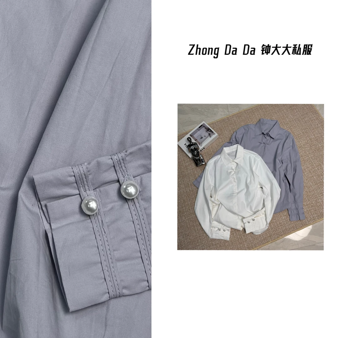 ZHONG大大【挂念】翻领休闲衬衫纯色复古时尚纯棉显瘦上衣592*