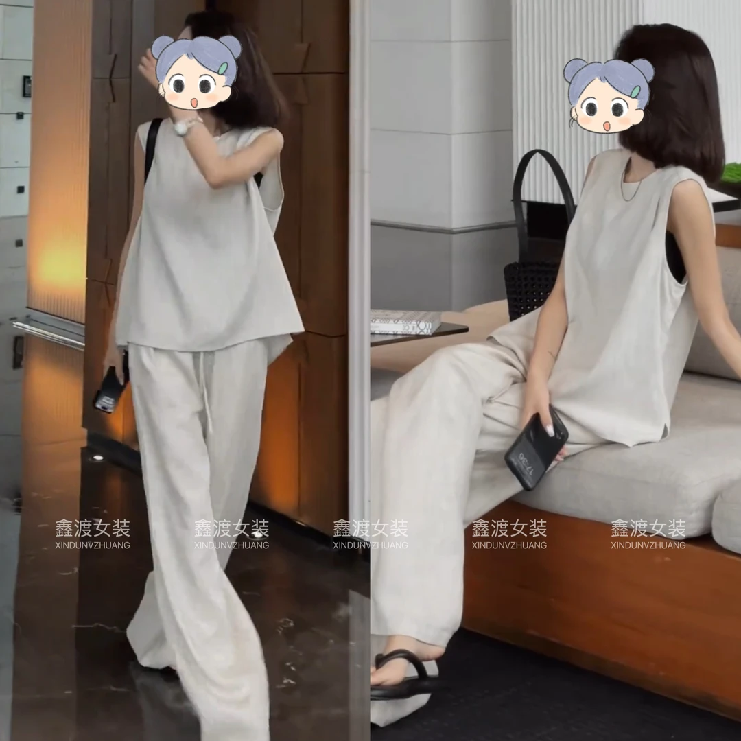 2025春夏新款时尚显瘦气质女士网红洋气两件套百搭款D6790